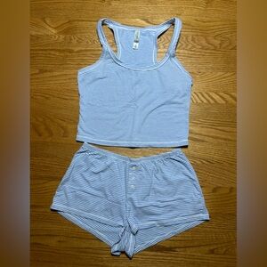 wild fable Blue and White Striped Tank and Shorts Pajama Set Size Small